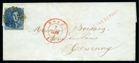 Stamp of Belgium » Belgique. 1849 Epaulettes - Émission N 2, 20 cent. bleu  bien margé annulé P83 sur lettre