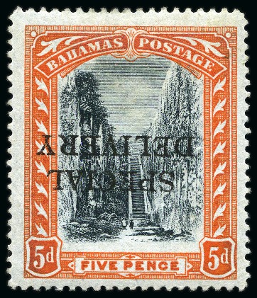Stamp of Bahamas SPECIAL DELIVERY: 5d Black & Orange with type I OVERPRINT INVERTED, mint