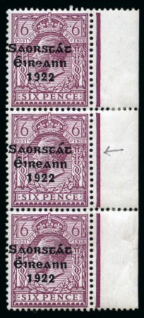 Stamp of Ireland » 1922-23 Thom Three-Line Overprints (T47-T61) 6d reddish purple, mint vertical left marginal strip