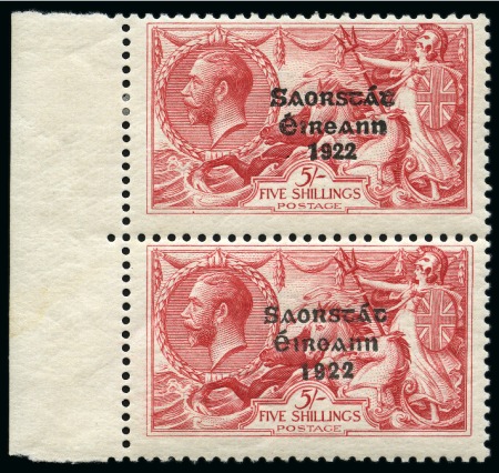 1927 Composite Dates 5s rose red, mint left sheet marginal composite vertical
