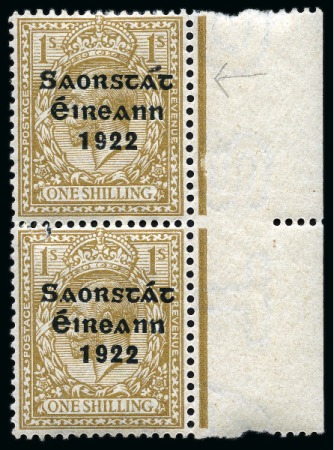 1922-23 Thom 1s bistre, mint right sheet marginal vertical pair