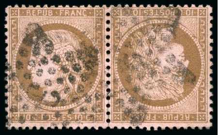 Stamp of France 10c Cérès en paire TETE-BECHE obl. étoile 3, TB,