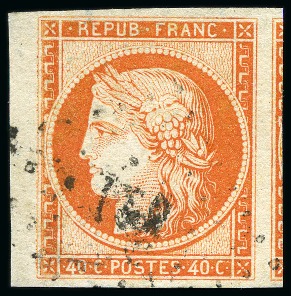 Stamp of France 1849 Superbe 40c orange avec voisin à droite et petit