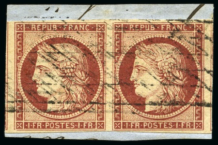 Stamp of France 1849 1F carmin en paire avec voisins à droite et à