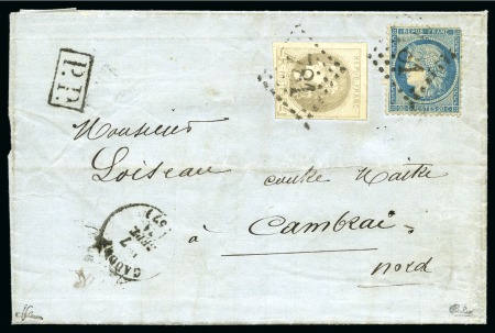 1871, Lettre de Caudry pour Cambrai du 7 septembre, affranchissement