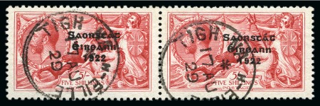 Stamp of Ireland » 1922-23 Thom Three-Line Overprints (T47-T61) 5s rose red, used horizontal pair with TIGH-NA-EILE/17.AU.29