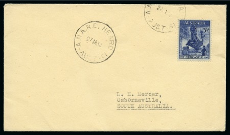 ANTARCTIC: 1952 Australian cover franked 3 1/2d used from HEARD ISLAND