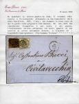 1852, 3 b., due esemplari, uno in bruno cuoi ed uno in giallo cromo grigiastro, gran parte di filetti di separazione, su lettera