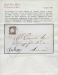 1861, 2 gr. azzurro chiaro, ben marginato ed usato su lettera del 25 luglio 1861 per Santamaria, annullato con bollo borbonico di Venafro in rosso 