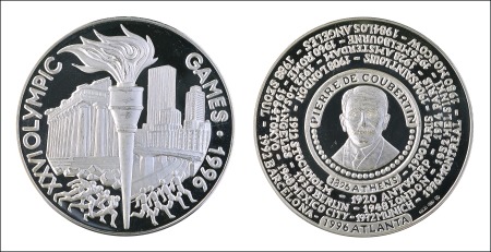 Stamp of Olympics » Pierre de Coubertin and the IOC 1996 Hundred Years Anniversary silver medal depict