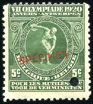 1920 Antwerp Olympics set of three with Specimen o