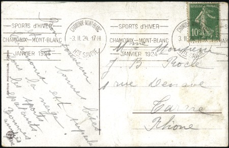 1924 Chamonix (Feb 3) Picture postcard with 10c ti