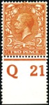 1912-24 2d Intense bright orange lower marginal wi