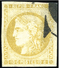 Stamp of France 1870 10c Bordeaux Report 1 avec rarissime obl. typ