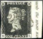 1840 1d Black pl.6 KL right marginal with inscript