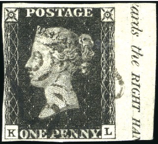 Stamp of Great Britain » 1840 1d Black and 1d Red plates 1a to 11 1840 1d Black pl.6 KL right marginal with inscript
