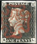 1840 1d Black pl.1a RL with INVERTED WATERMARK wit