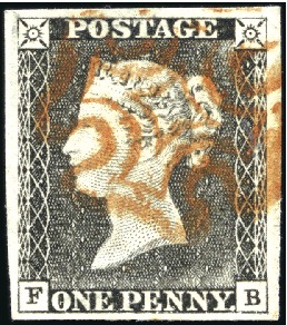 Stamp of Great Britain » 1840 1d Black and 1d Red plates 1a to 11 1840 1d Black (worn plate) pl.1a FB with good to l