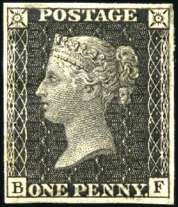 1865 Reprint of 1d pl.66 BF in black on paper with