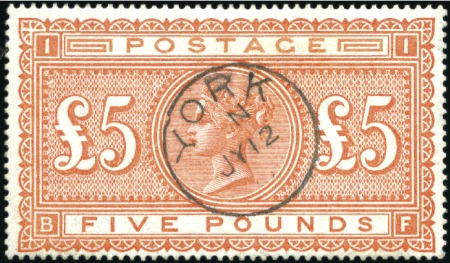 Stamp of Great Britain » 1855-1900 Surface Printed 1867-83 £5 Orange BF with York cds, very fine