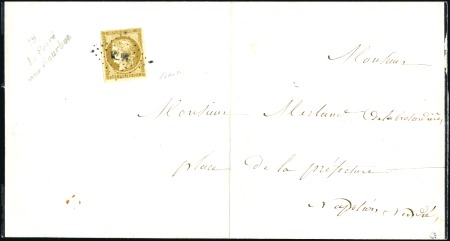 Stamp of France 1849 10c bistre-brun, effleuré en haut à droite, o