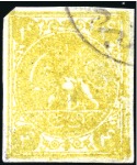 1876 4 Kran yellow, used, showing variety PRINTED 