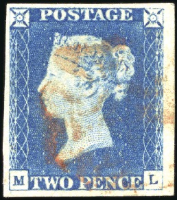 Stamp of Great Britain » 1840 2d Blue (ordered by plate number) 1840 2d Blue pl.1 ML with good to huge margins, fa