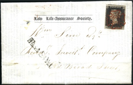 Stamp of Great Britain » 1840 1d Black and 1d Red plates 1a to 11 1840 (Jun 19) Printed entire from the Law Life Ass