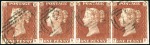 Stamp of Great Britain » 1841 1d Red 1841 1d red group of 3 items: four margin single t