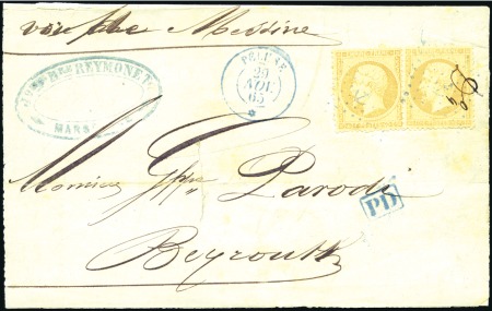 Stamp of France » Poste Maritime - Lignes PELUSE: Càd en bleu du 29 NOV 65 sur devant de let