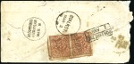 1883-94 1/4a Brown pair tied to reverse of cover b
