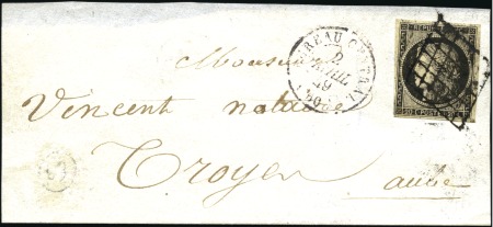 1849 20c noir sur lettre de Paris pour Troyes avec