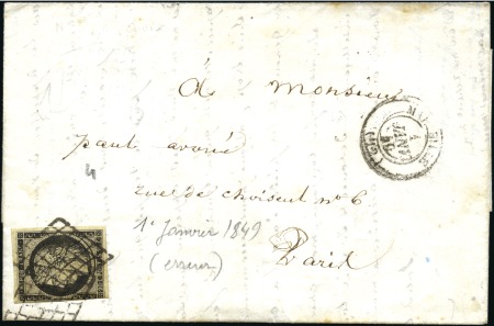 Stamp of France 1849 20c noir (touché à gauche) sur lettre de Mars