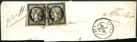 Stamp of France 1849 20c noir x2 obl. càd T15 de Reims 2 janvier 4