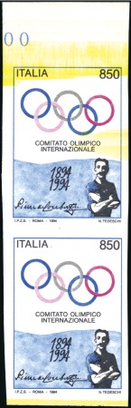 Stamp of Olympics Italy: 1994 850l imperf. vertical pair, mint nh, w