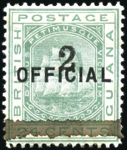 Stamp of British Guiana 1881 2 on 24c Official (SG O12), mint large part o