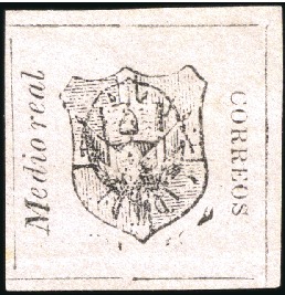 Stamp of Dominican Republic 1865 1/2r Black on rose, wove paper, unused withou
