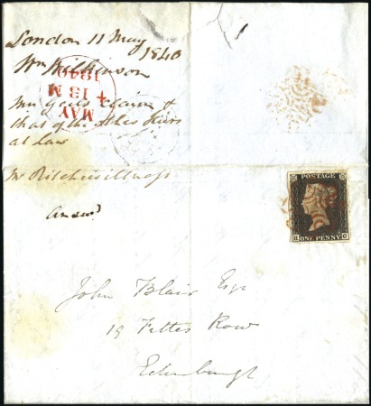 Stamp of Great Britain » 1840 1d Black and 1d Red plates 1a to 11 1840 (May 11) Entire from London to Edinburgh with