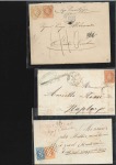 1863-71, Lot de 3 lettres: Yv. 28+31 obl. ancre av