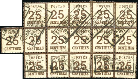 Stamp of France » Guerre de 1870-1871 Alsace-Lorraine 25c en bloc de 16 obl. Strasbourg 