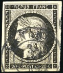 1849 20c noir, 4 timbres obl. T15 seul : du 2 janv