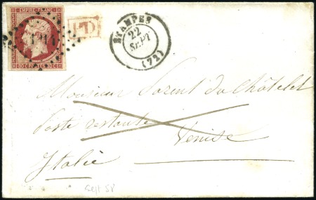 Stamp of France 80c Empire ND, deux lettres d'Etampes pour la Lomb