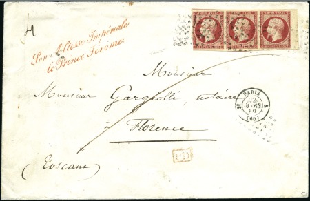 Stamp of France 80c Empire ND en bande de trois avec bdf, touché à