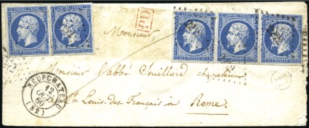 Stamp of France 20c Empire ND (paire + bande de trois) sur lettre 