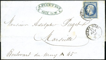 Stamp of France 1860 Càd Nizza mara 17 set 60 sur 20c Empire bien 