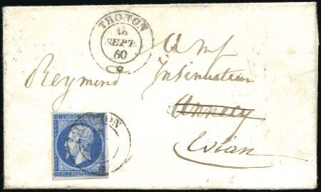 Stamp of France » Savoie <mark>THONON</mark> càd sarde 14 sept 1860 sur 20c Empire sur l