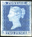1841 2d Blue LD pl.4 mint large part og with fine 
