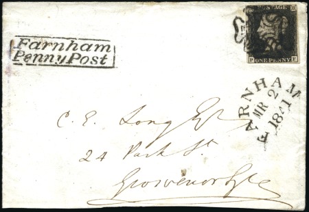 Stamp of Great Britain » 1840 1d Black and 1d Red plates 1a to 11 1841 (Mar 2) Front only from Farnham, Surrey, to L