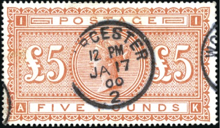 Stamp of Great Britain » 1855-1900 Surface Printed 1867-83 £5 Orange AK with neat Worcester cds, ligh