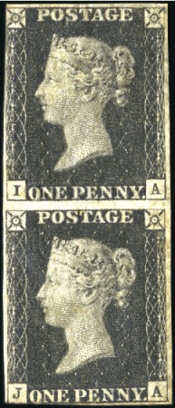 Stamp of Great Britain » 1840 1d Black and 1d Red plates 1a to 11 1840 1d Black pl.8 IA/JA mint part og vertical pai